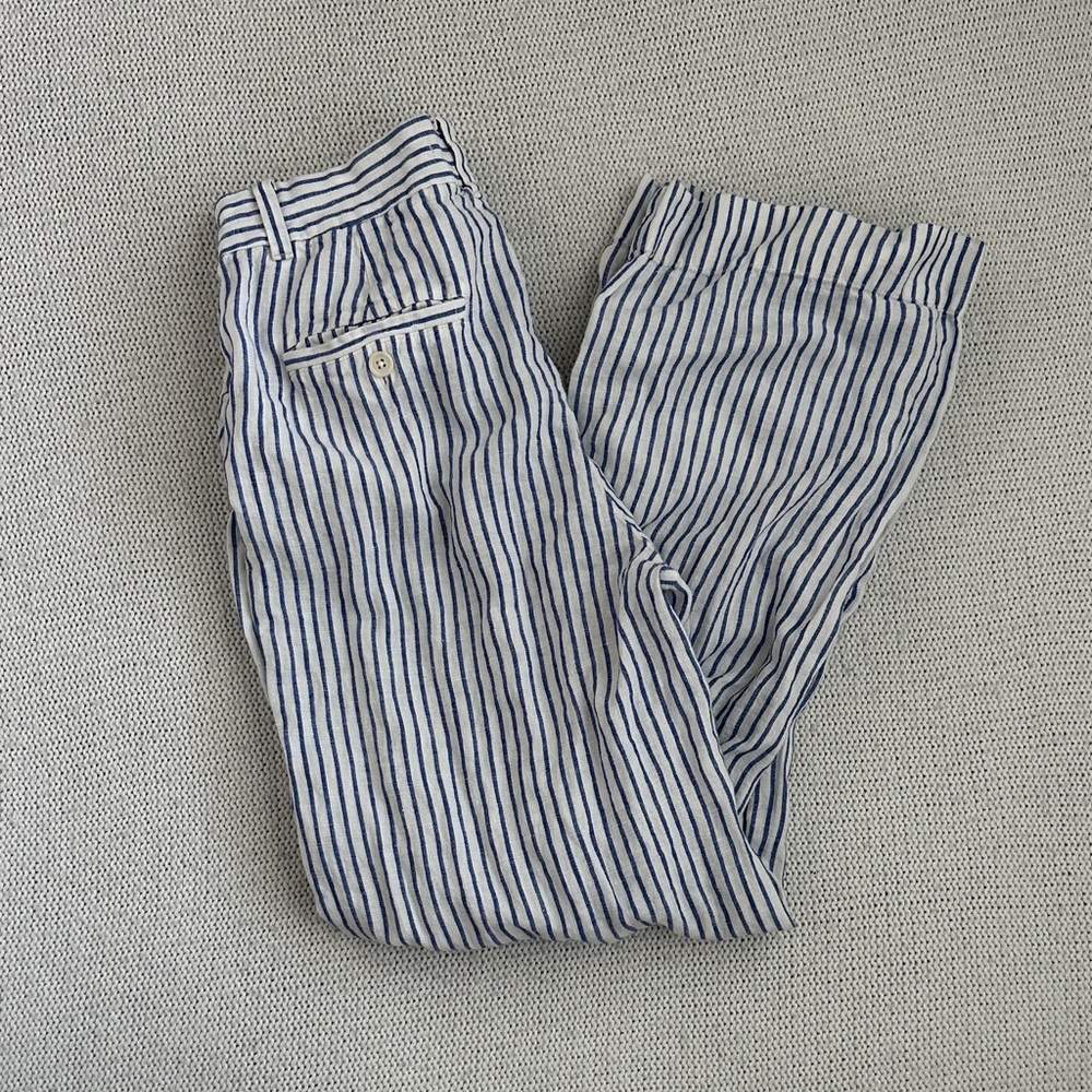 Madewell 100% Linen Blue and White Striped Trousers Size 4